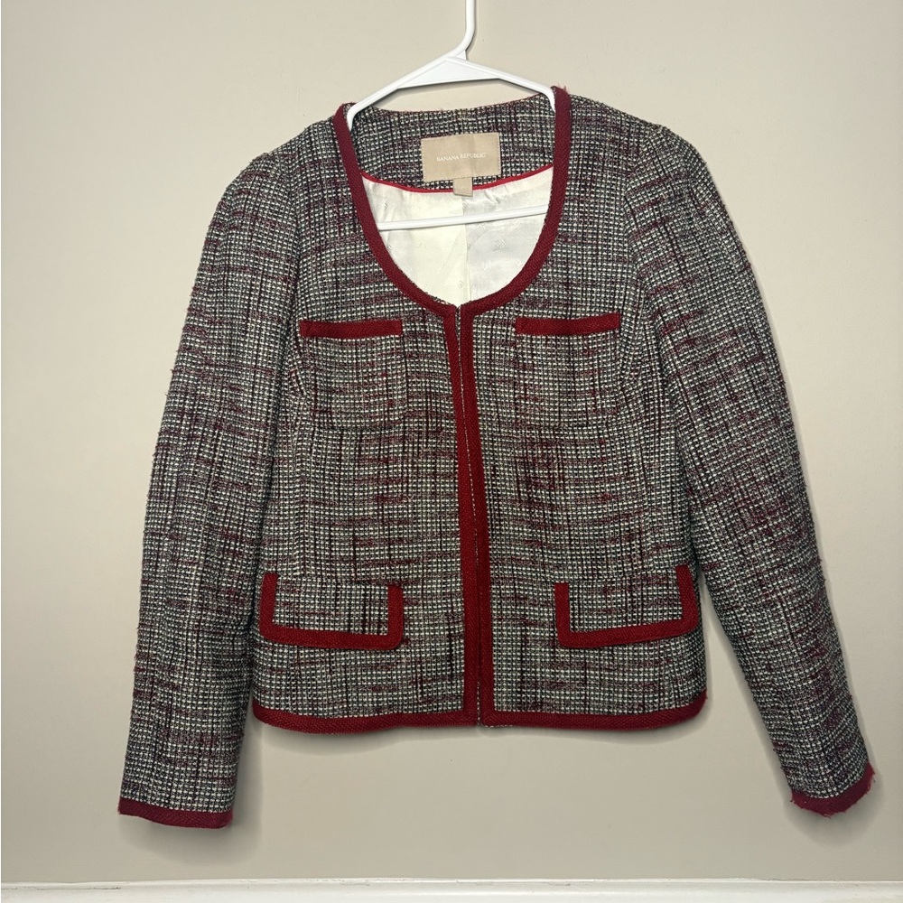 Banana Republic Tweed Jacket with Burgundy Trim